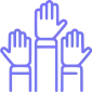 Icon of raised hands, signifying participation and community service in the Volunteer Training Program