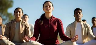 Children and teens - high-school students meditating