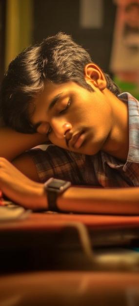 A boy drowse while studying