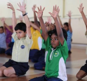 Kids doing yoga