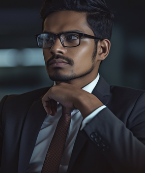 Man in office with serious face
