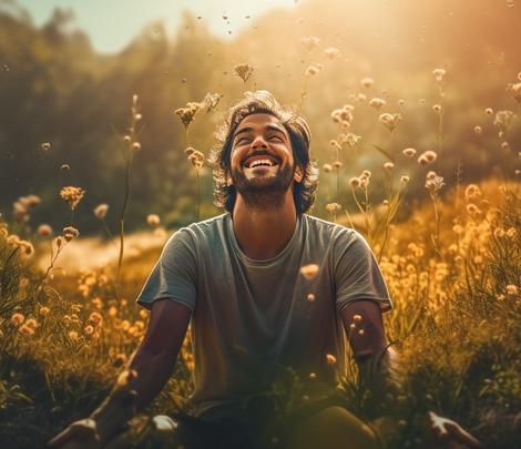 wellness for substance user - a guy smiling and happy in between garden of flowers2