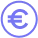 Circular outline of Euro currency icon in purple color with a circle around it