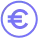 Circular outline of Euro currency icon in purple color with a circle around it
