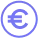 Contorno circular do ícone da moeda Euro em cor púrpura com um círculo à volta